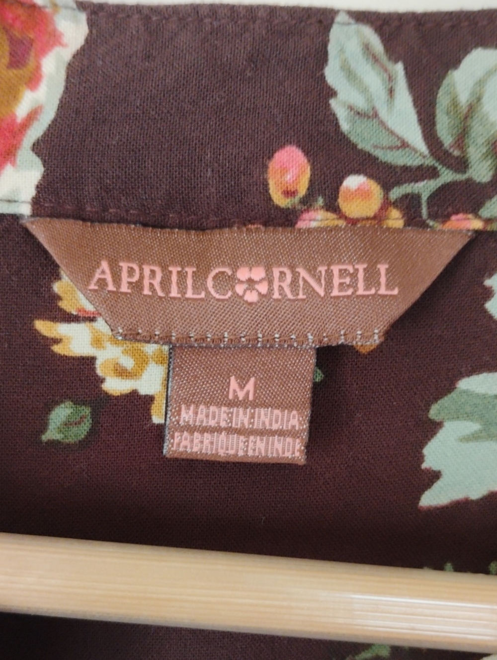 April Cornell Brown Floral Tie-Front Tunic Dress Sz Medium Rayon Made In India - Picture 2 of 5